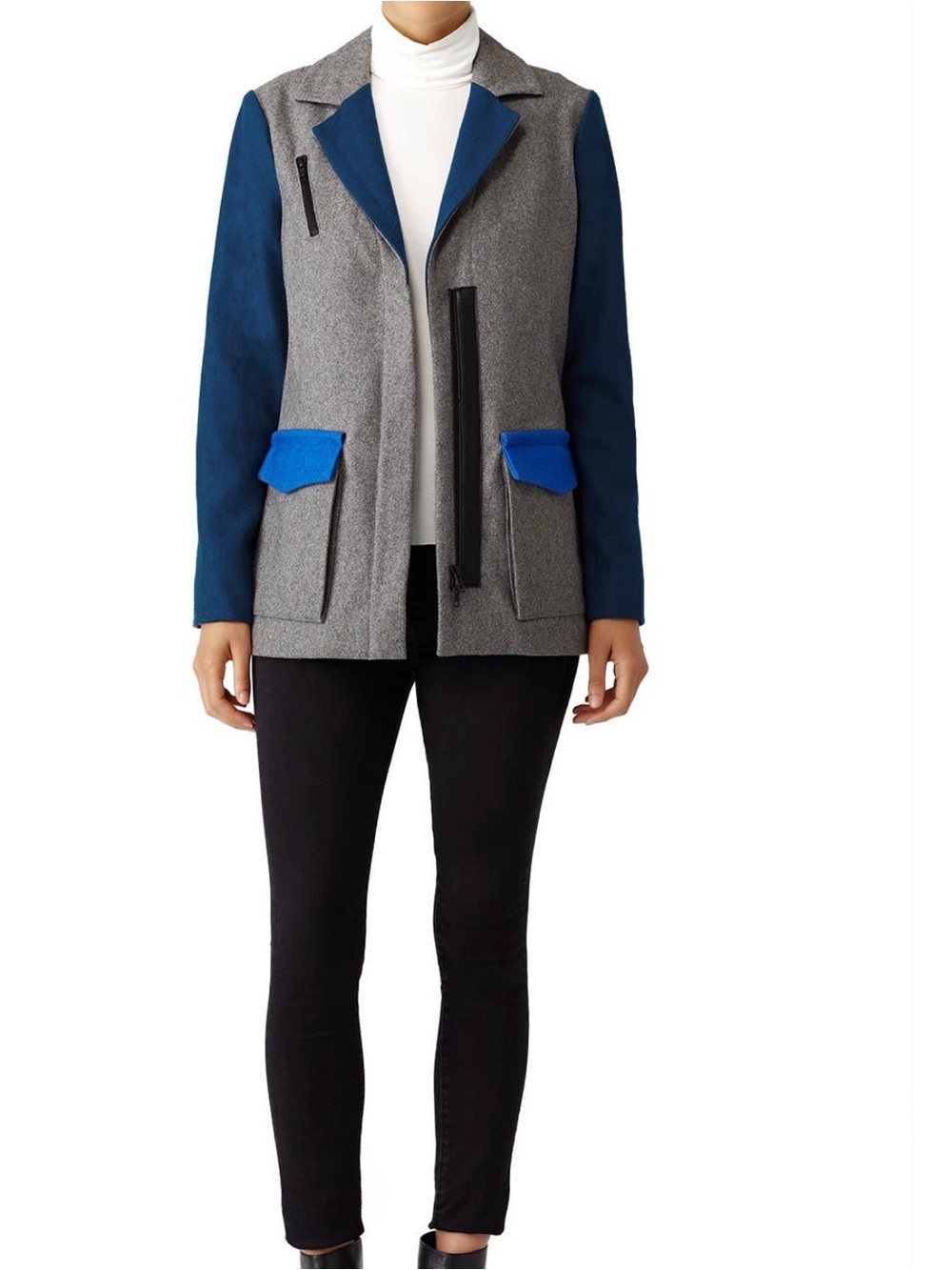 Ellie Mae Archie Coat Wool Gray Blue Colorblock $695 art pop Indie Sleaze Sz 14